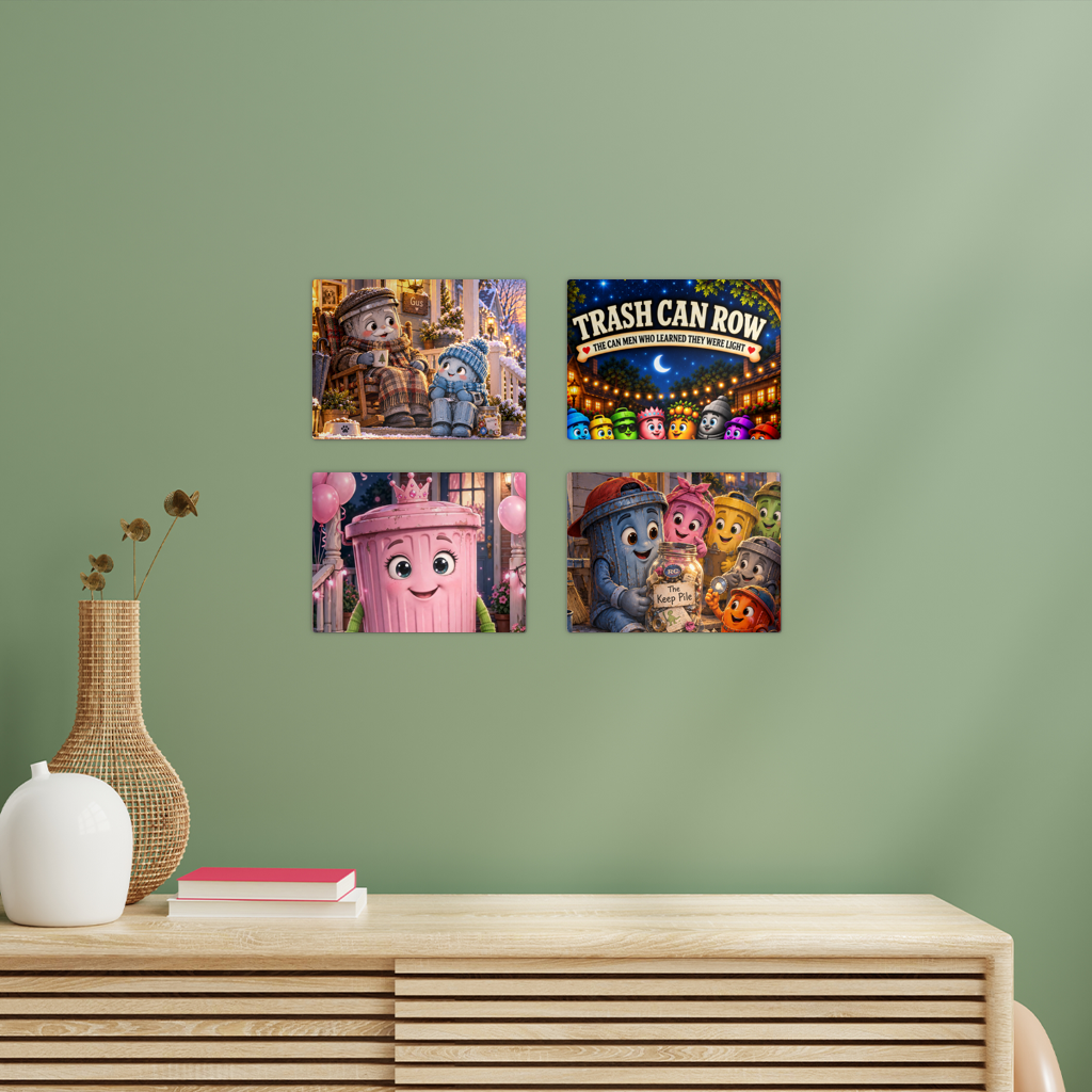 Trash Can Row – Rectangle Wall Tiles Set of 4