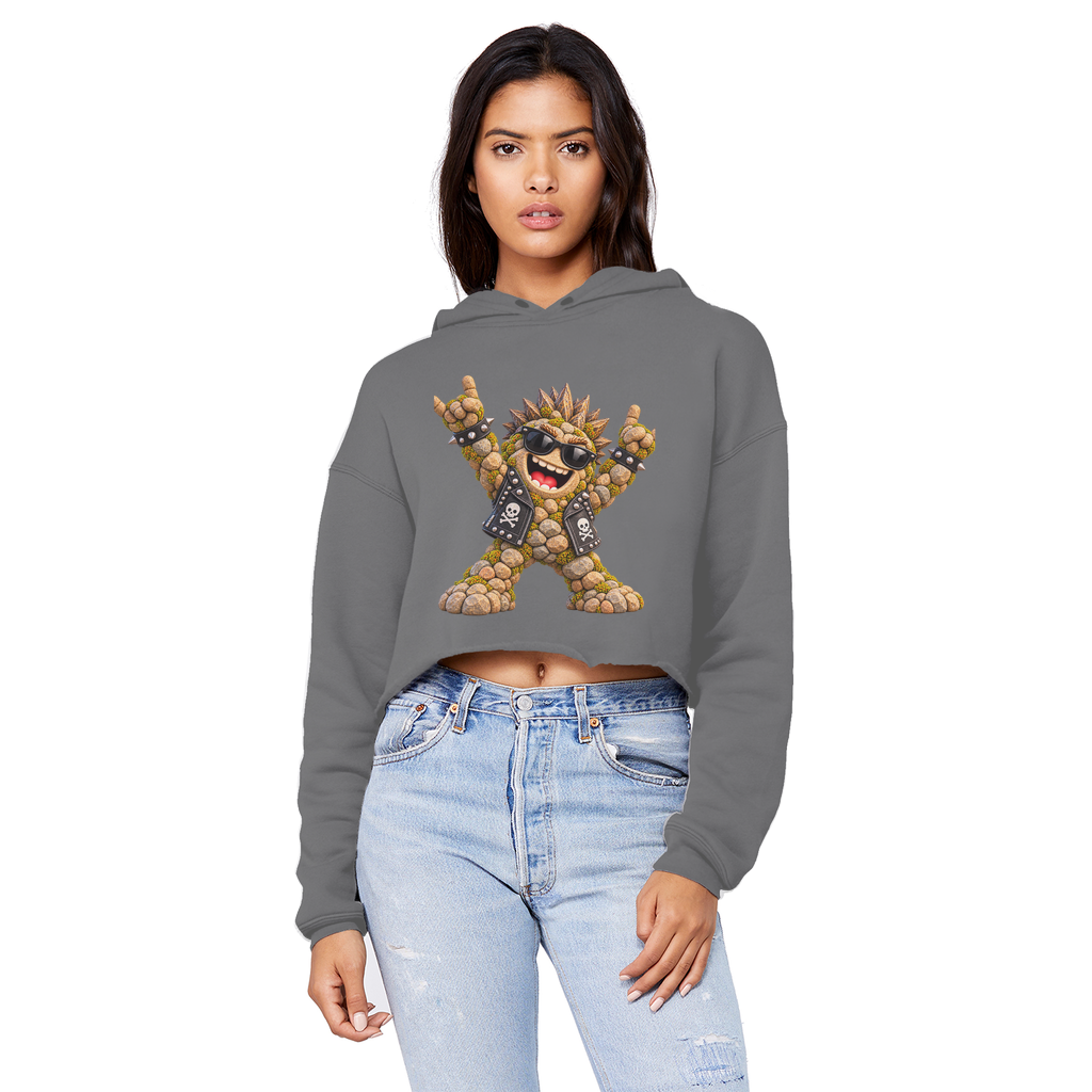 Falling Rocks COllection Cropped Raw Edge Boyfriend Hoodie