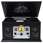 Victor State 7-in-1 Wood Music Center Graphite - Refurbished