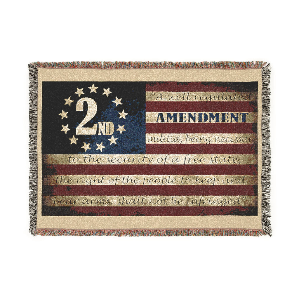 2nd Amendment American Flag Woven Blanket — Patriotic Gun Rights Throw