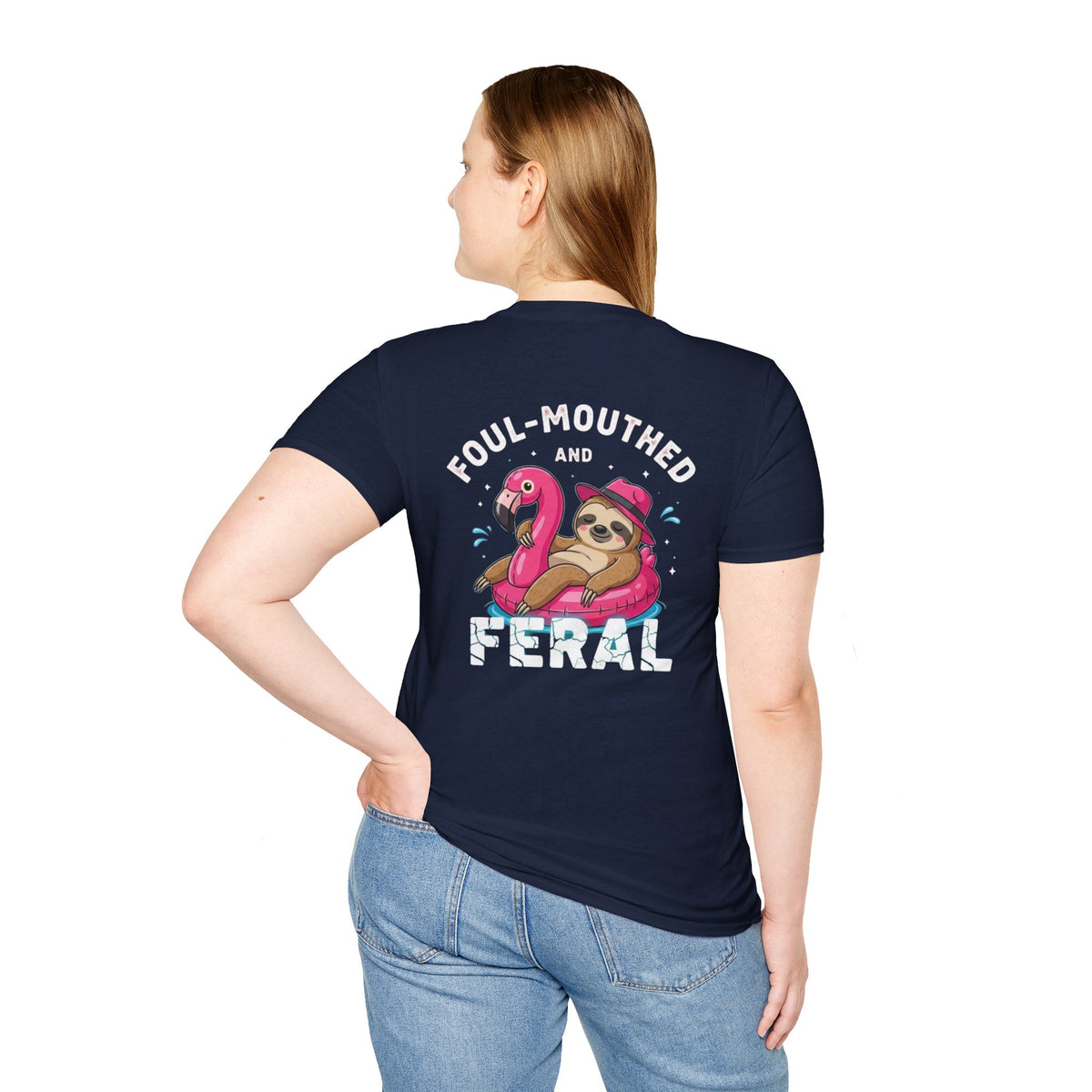 Foul‑Mouthed and Feral Sloth Graphic T-Shirt — Funny Pool Float Flamingo Tee