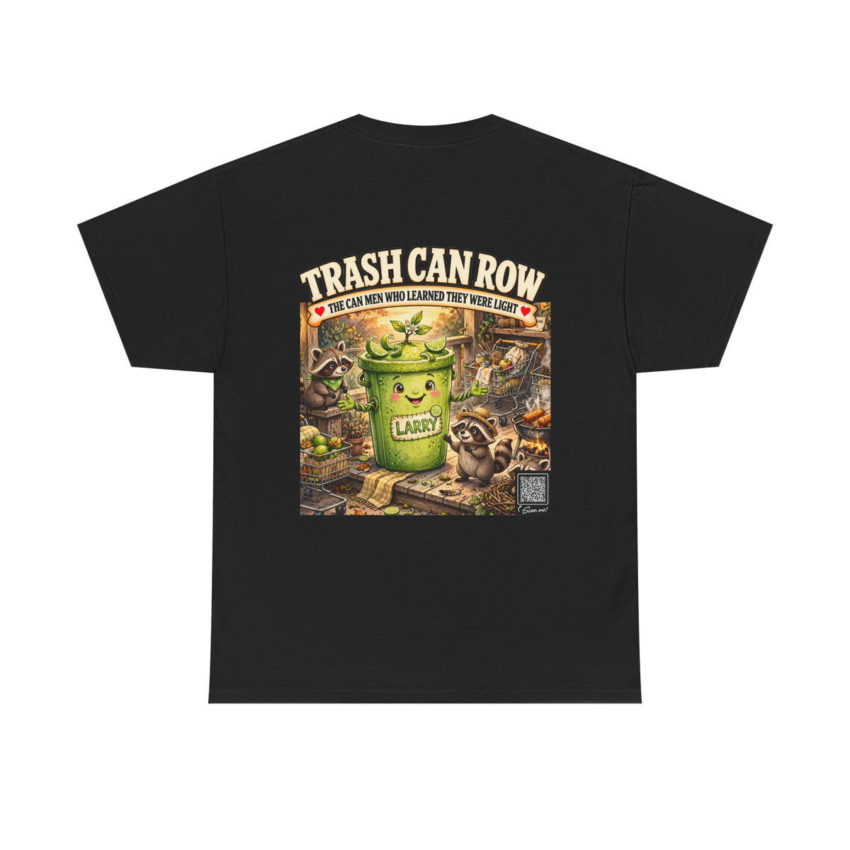 Trash Can Row Graphic Tee — Cute Lucky Trash Can & Raccoon Vintage-Style T‑Shirt