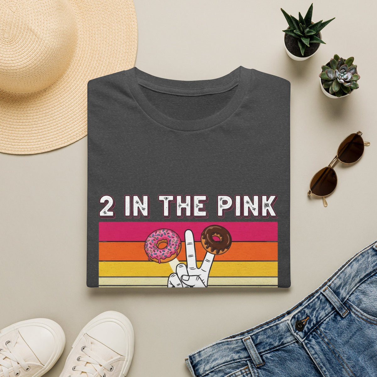 2 In The Pink Donut Peace Sign T‑Shirt — Retro Rainbow Dessert Graphic Tee