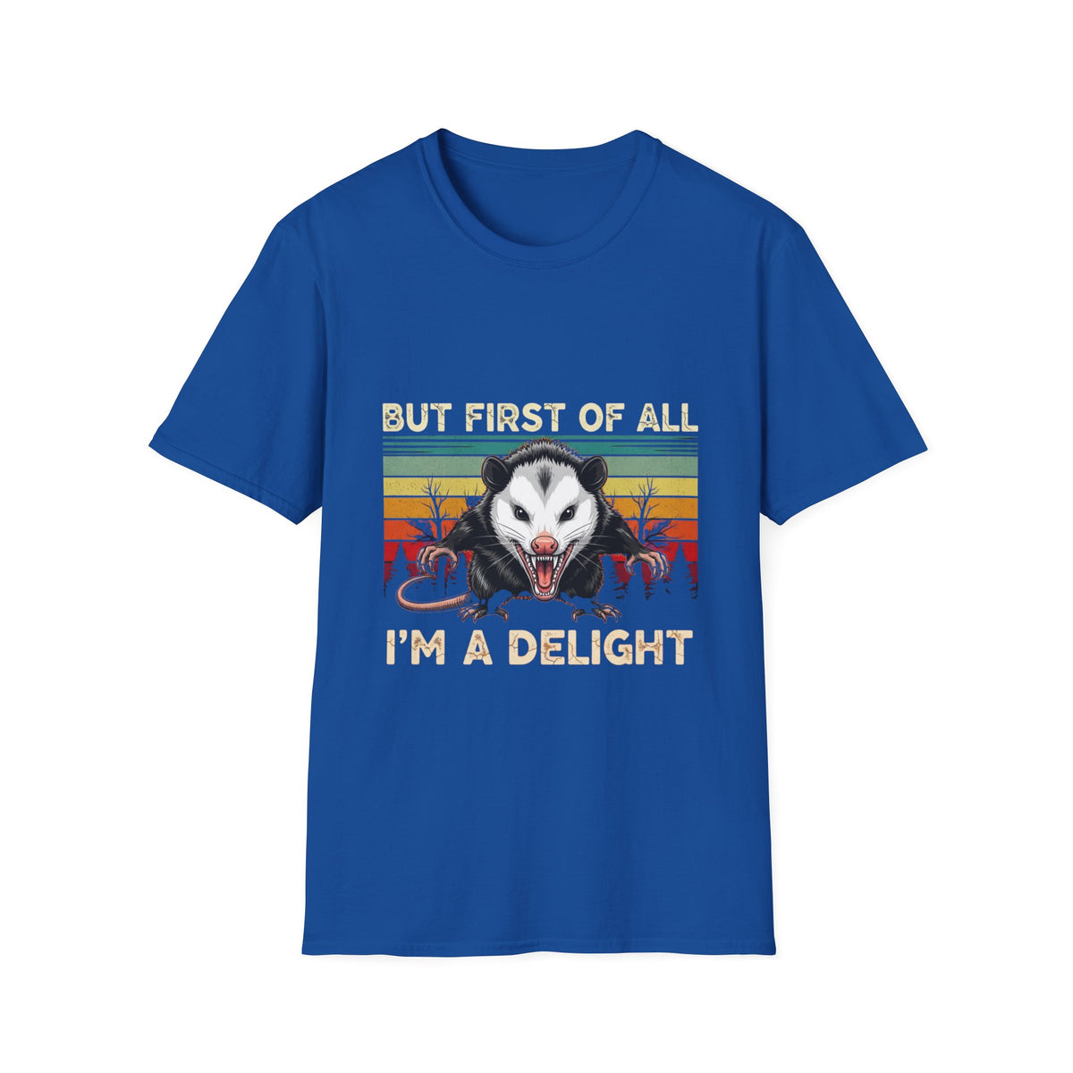 Opossum Graphic Tee — “But First Of All I’m A Delight” Vintage Sunset T-Shirt
