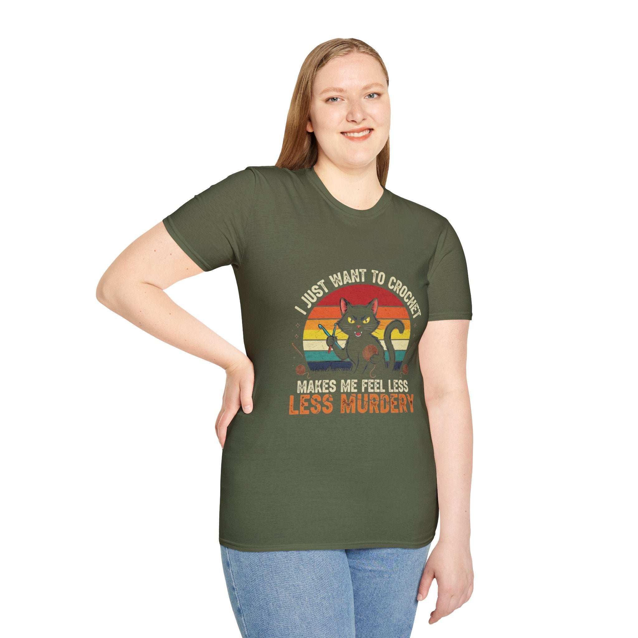 I Just Want to Crochet Black Cat T-Shirt — Funny Crochet Lover Tee