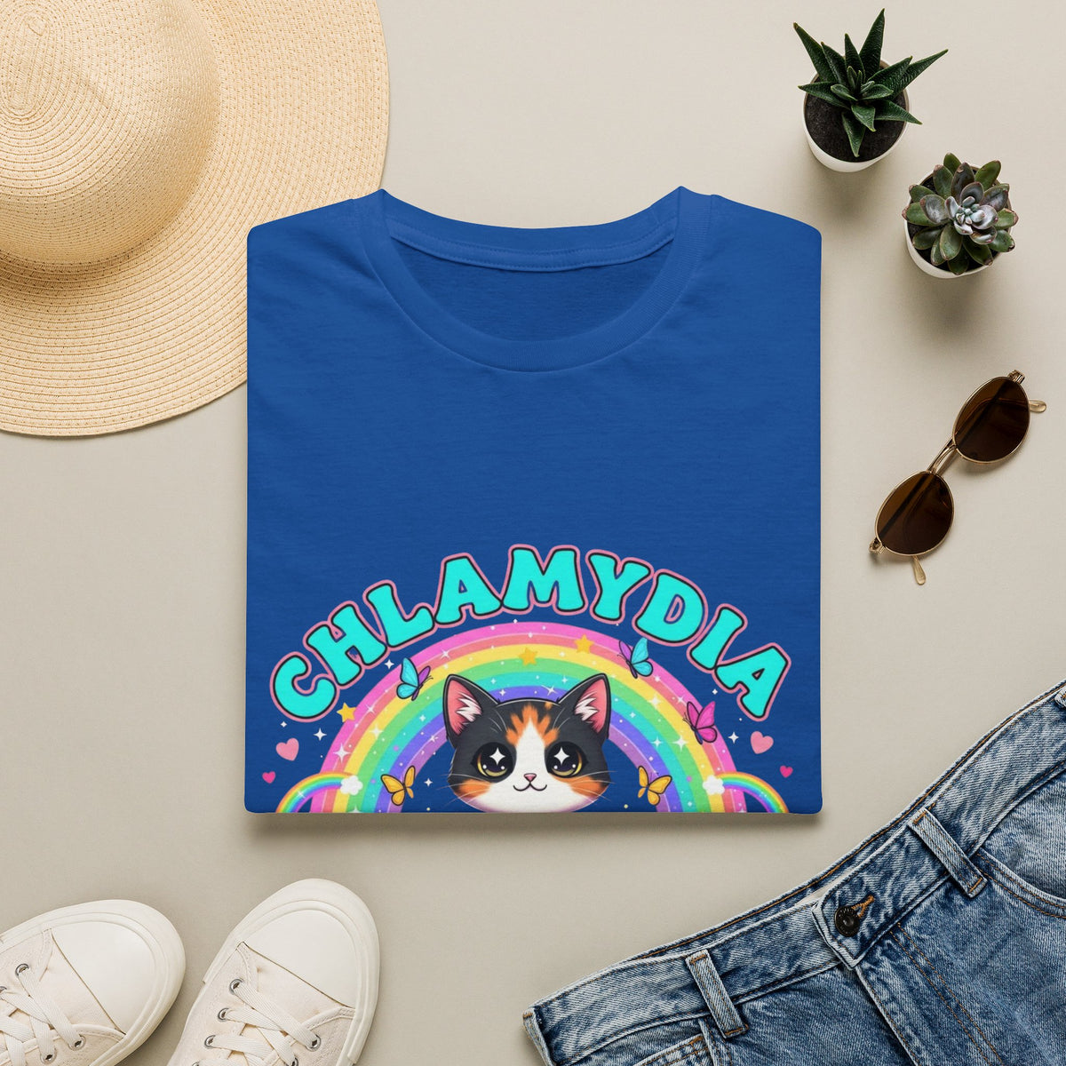 Chlamydia Survivor Cat T-Shirt — Cute Rainbow Calico Tee