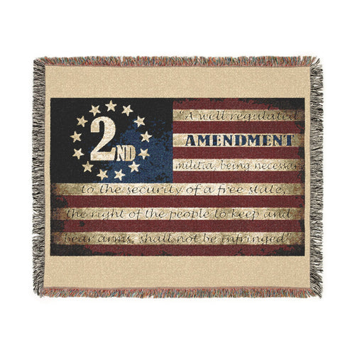2nd Amendment American Flag Woven Blanket — Patriotic Gun Rights Throw