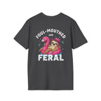 Foul‑Mouthed and Feral Sloth Graphic T-Shirt — Funny Pool Float Flamingo Tee