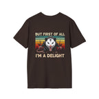 Opossum Graphic Tee — “But First Of All I’m A Delight” Vintage Sunset T-Shirt
