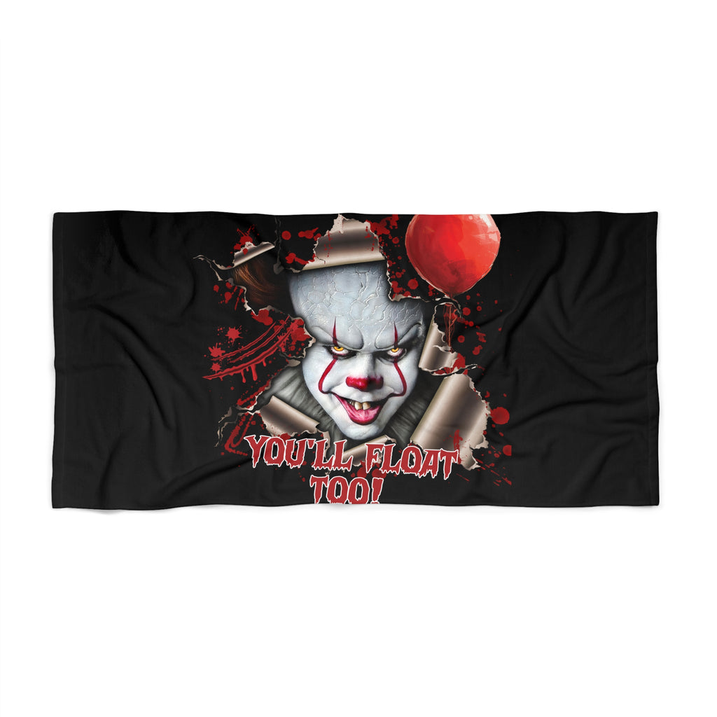 Horror Clown Beach Towel — "You'll Float Too" Red Balloon Design