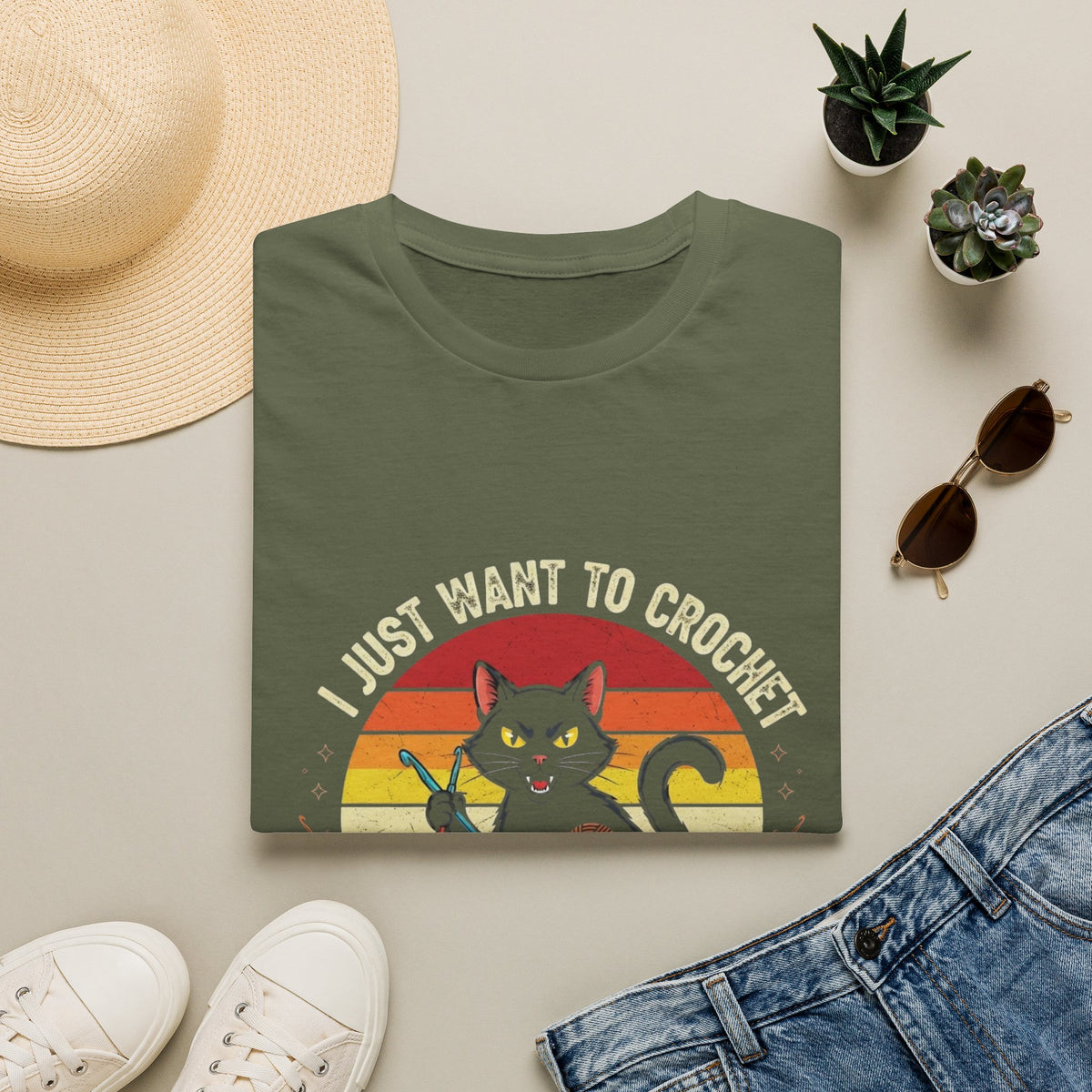 I Just Want to Crochet Black Cat T-Shirt — Funny Crochet Lover Tee