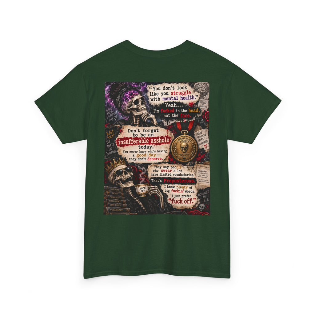 Mental Health Awareness T-Shirt — Gothic Skull Collage with Encouraging Quotes