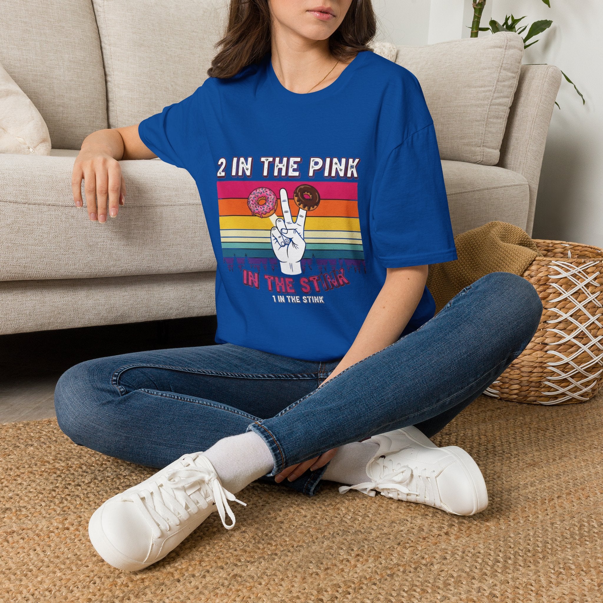 2 In The Pink Donut Peace Sign T‑Shirt — Retro Rainbow Dessert Graphic Tee