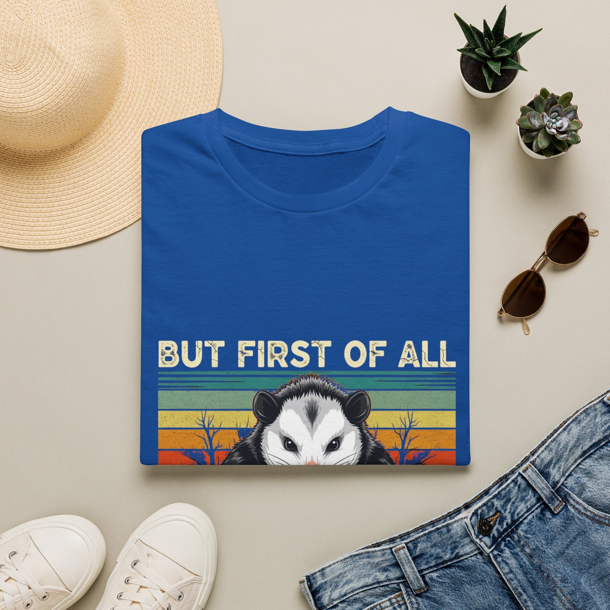 Opossum Graphic Tee — “But First Of All I’m A Delight” Vintage Sunset T-Shirt