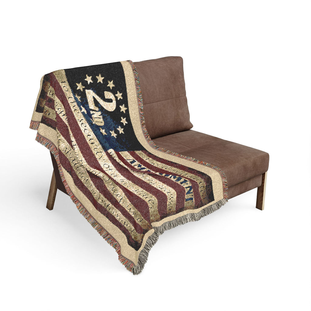 2nd Amendment American Flag Woven Blanket — Patriotic Gun Rights Throw