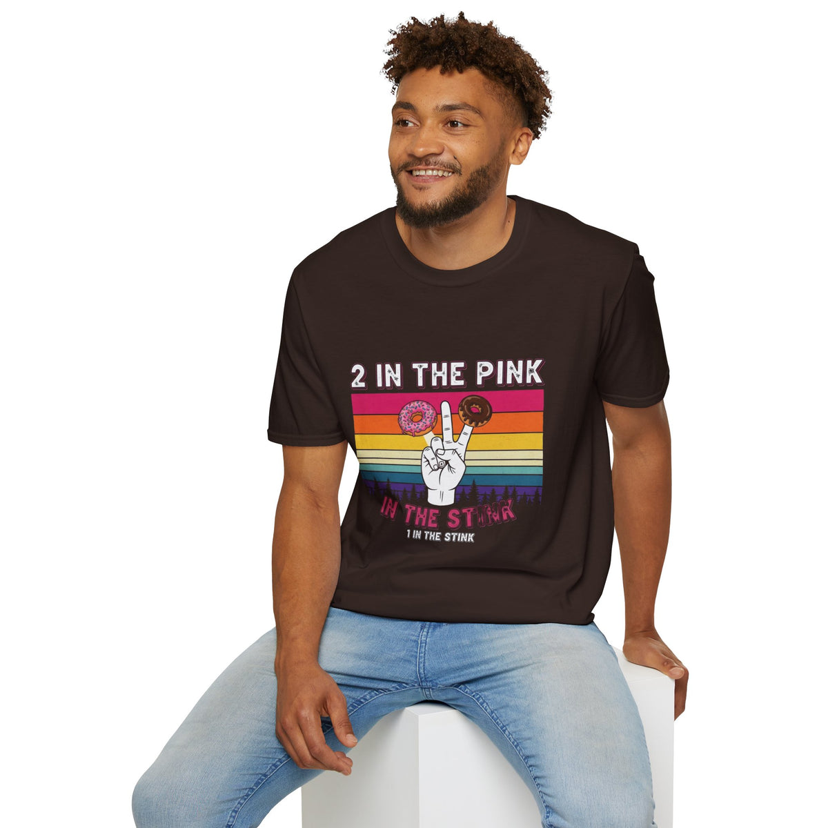 2 In The Pink Donut Peace Sign T‑Shirt — Retro Rainbow Dessert Graphic Tee