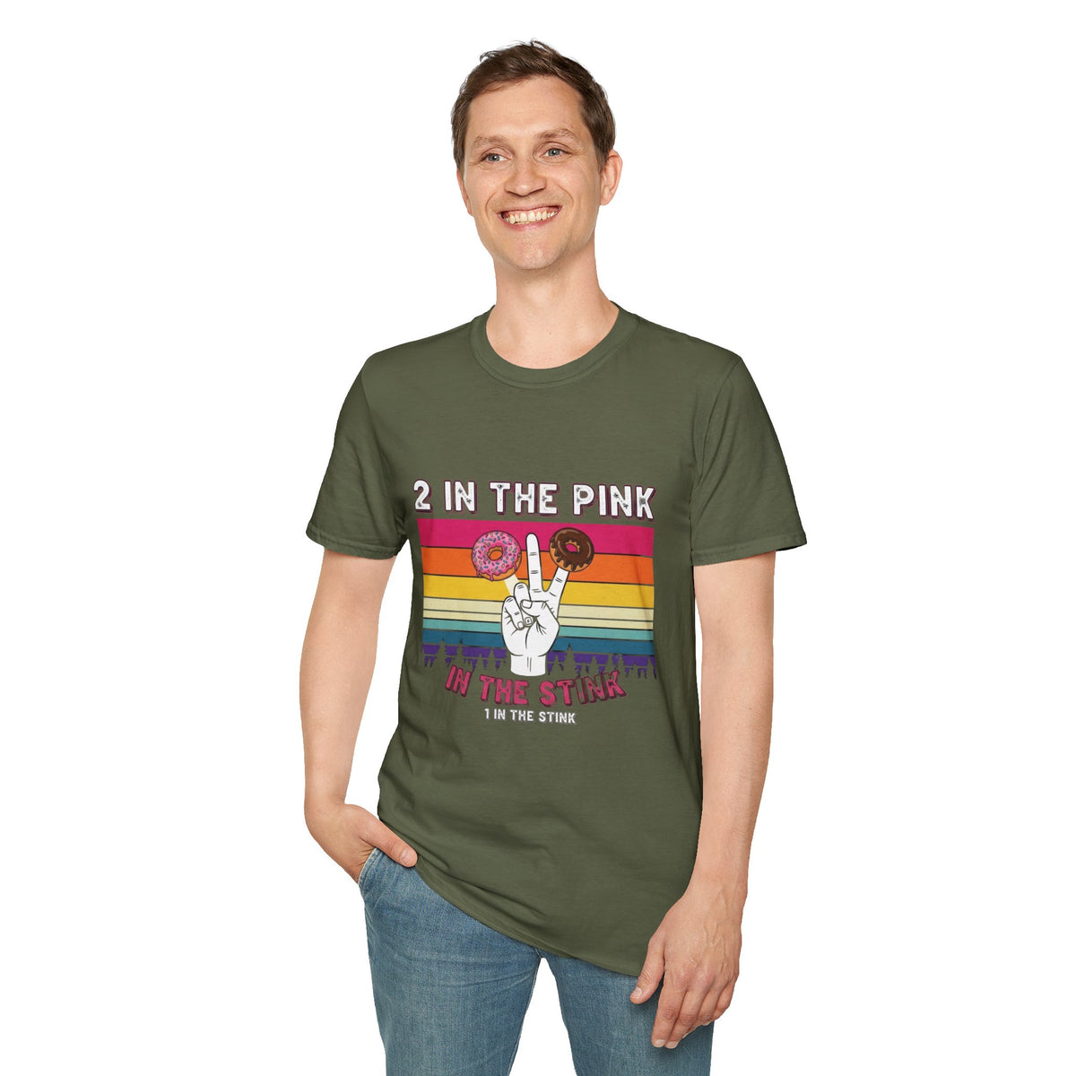 2 In The Pink Donut Peace Sign T‑Shirt — Retro Rainbow Dessert Graphic Tee
