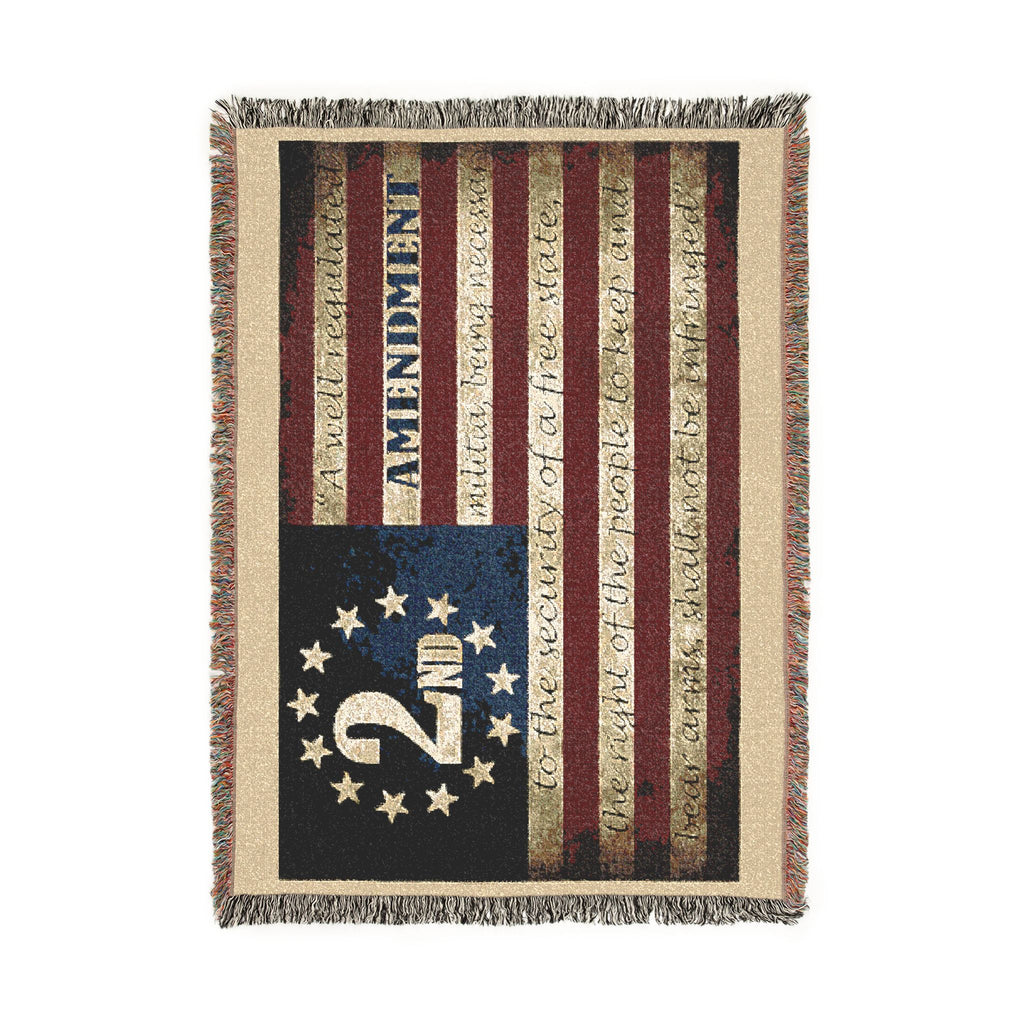 2nd Amendment American Flag Woven Blanket — Patriotic Gun Rights Throw