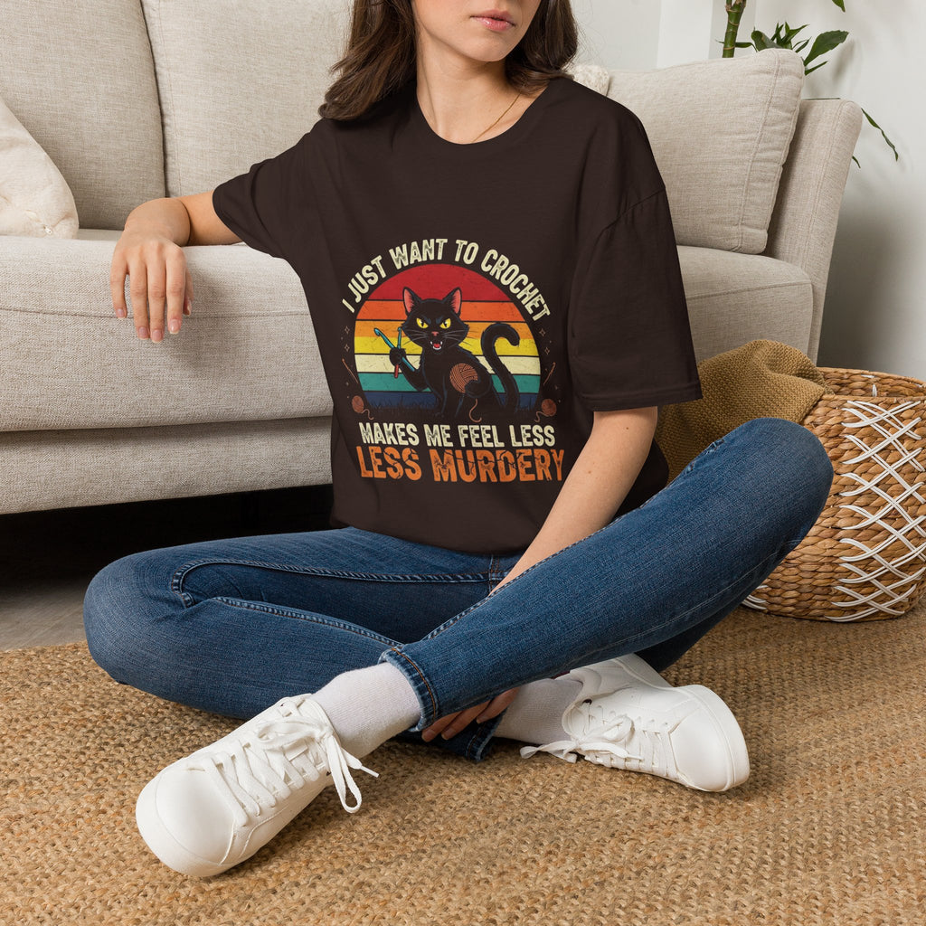 I Just Want to Crochet Black Cat T-Shirt — Funny Crochet Lover Tee