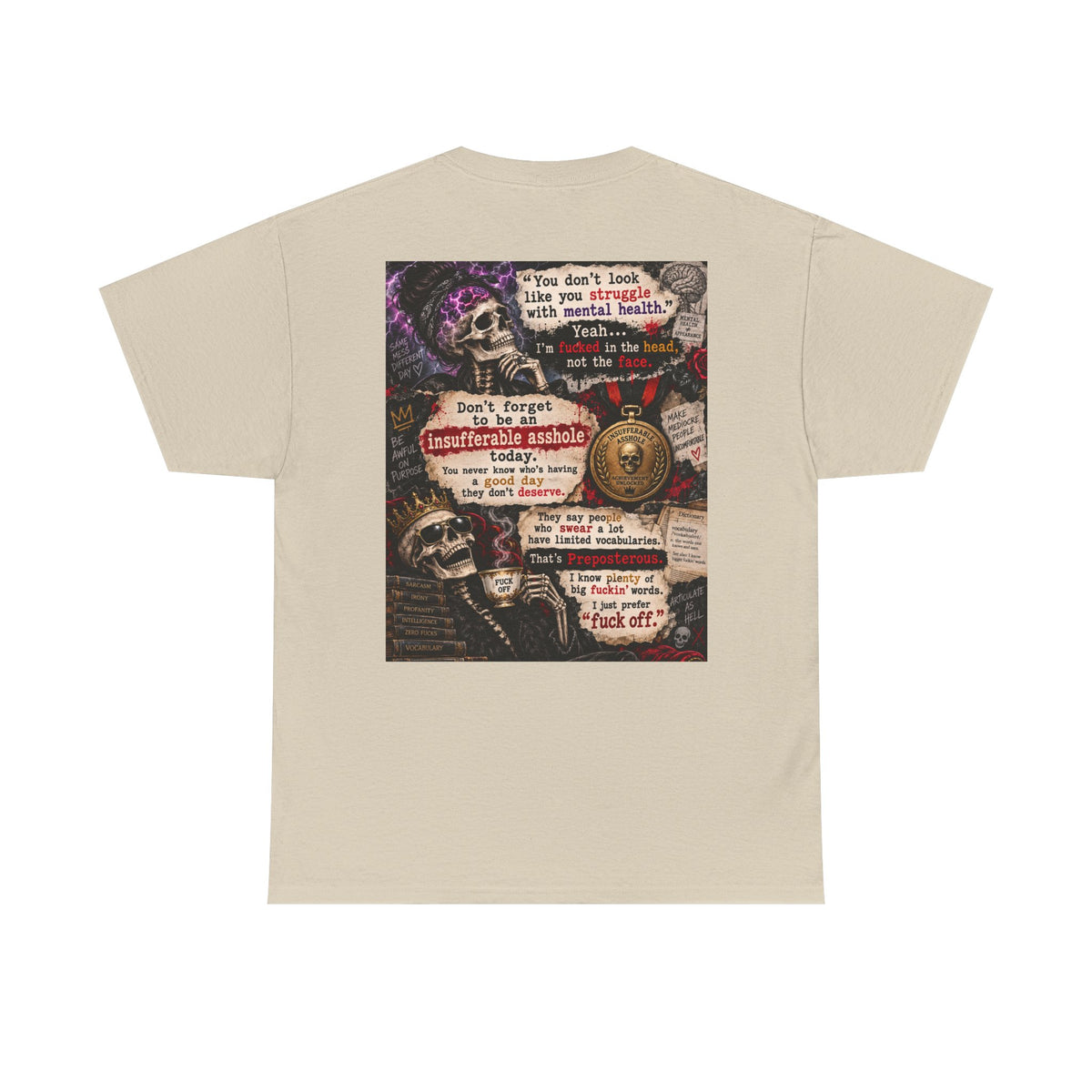 Mental Health Awareness T-Shirt — Gothic Skull Collage with Encouraging Quotes