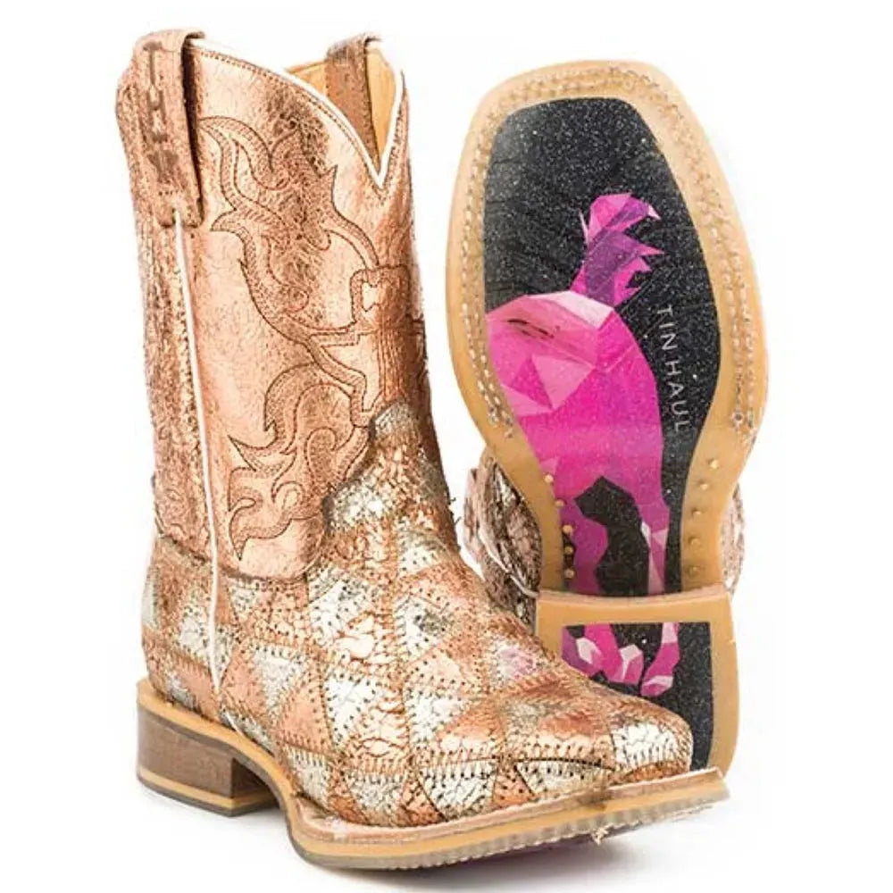 Tin Haul Mish and Mash / Geometric Pony Sole (Multi) - Little Kids/Big Kids Leather Cowgirl Boots