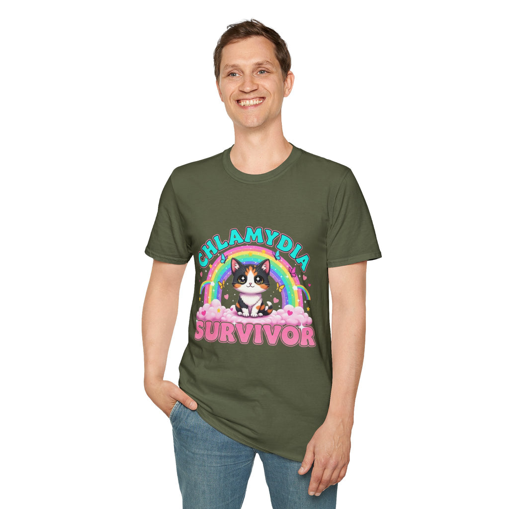 Chlamydia Survivor Cat T-Shirt — Cute Rainbow Calico Tee
