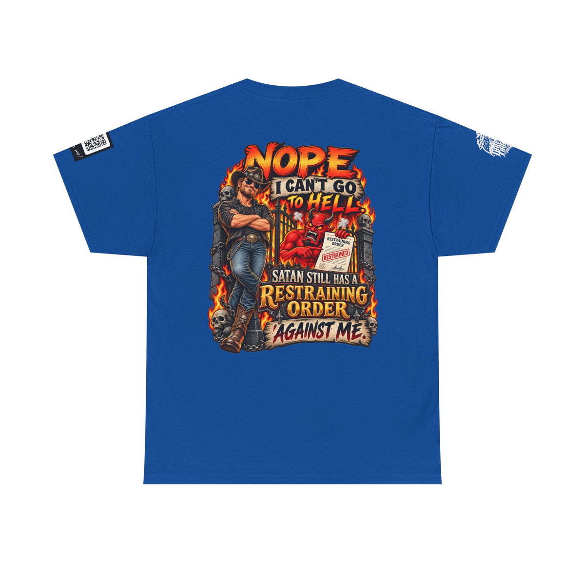 Satan Still Has a Restraining Order Against Me Back Graphic Tee