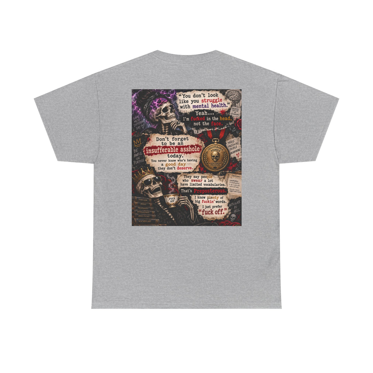 Mental Health Awareness T-Shirt — Gothic Skull Collage with Encouraging Quotes