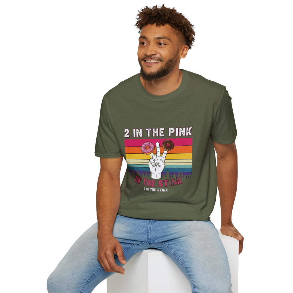 2 In The Pink Donut Peace Sign T‑Shirt — Retro Rainbow Dessert Graphic Tee