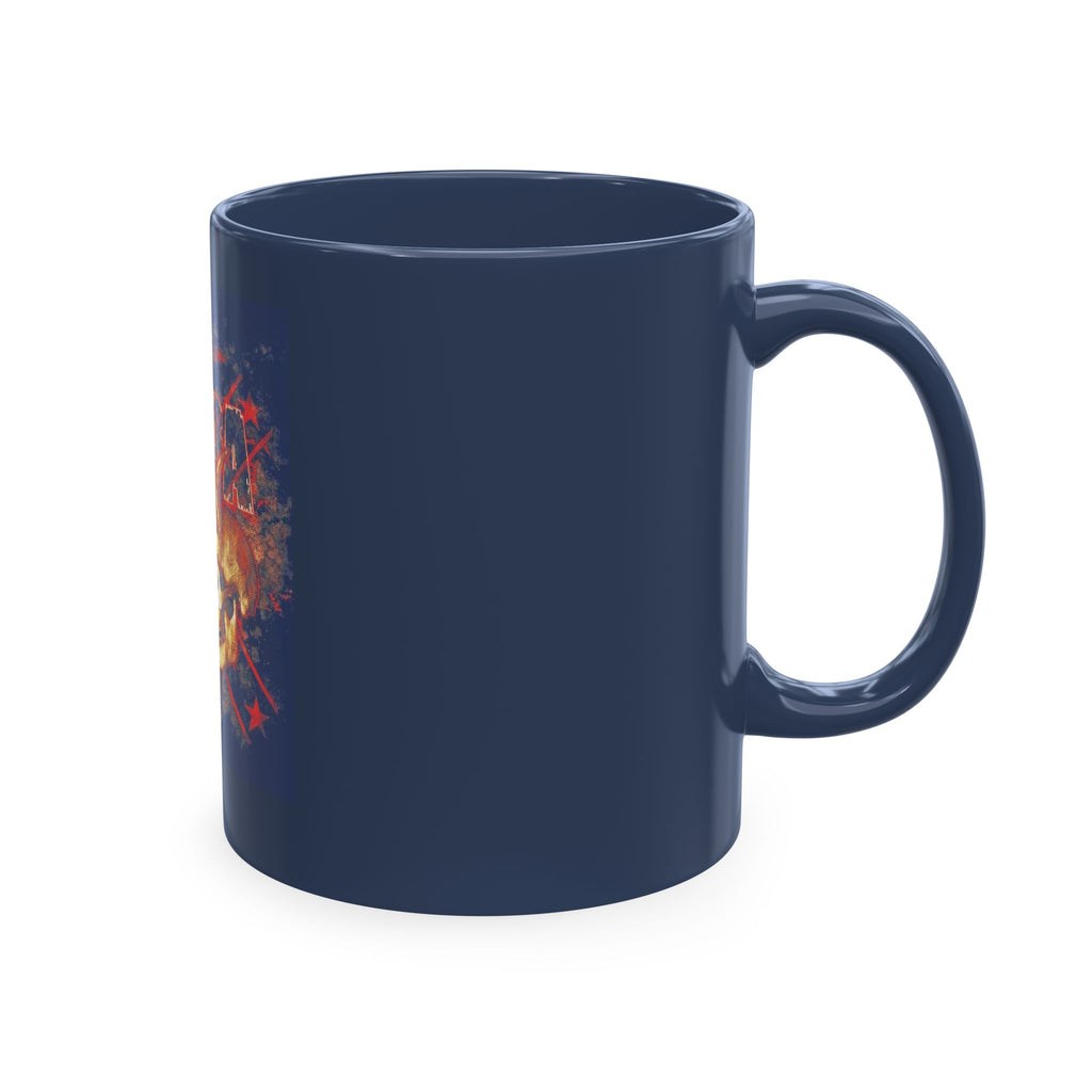 Skull Clash Ceramic Mug — Vintage Rock Tattoo Coffee Cup