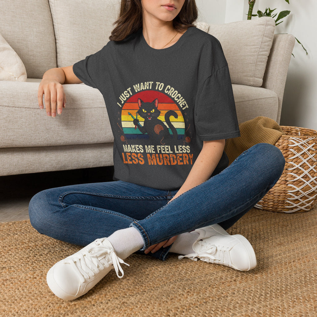 I Just Want to Crochet Black Cat T-Shirt — Funny Crochet Lover Tee