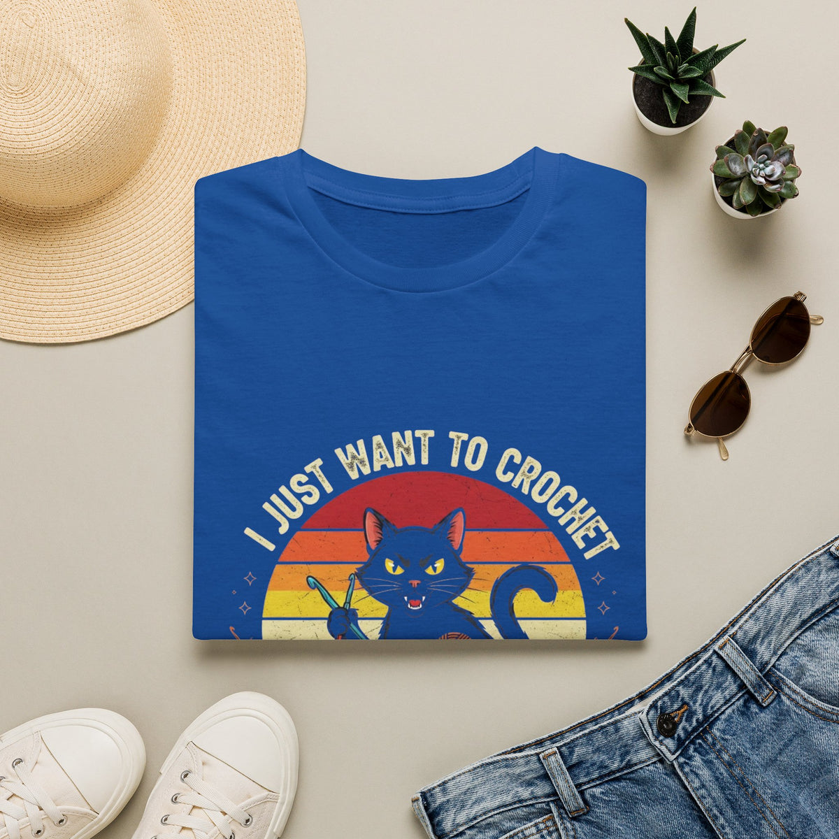 I Just Want to Crochet Black Cat T-Shirt — Funny Crochet Lover Tee