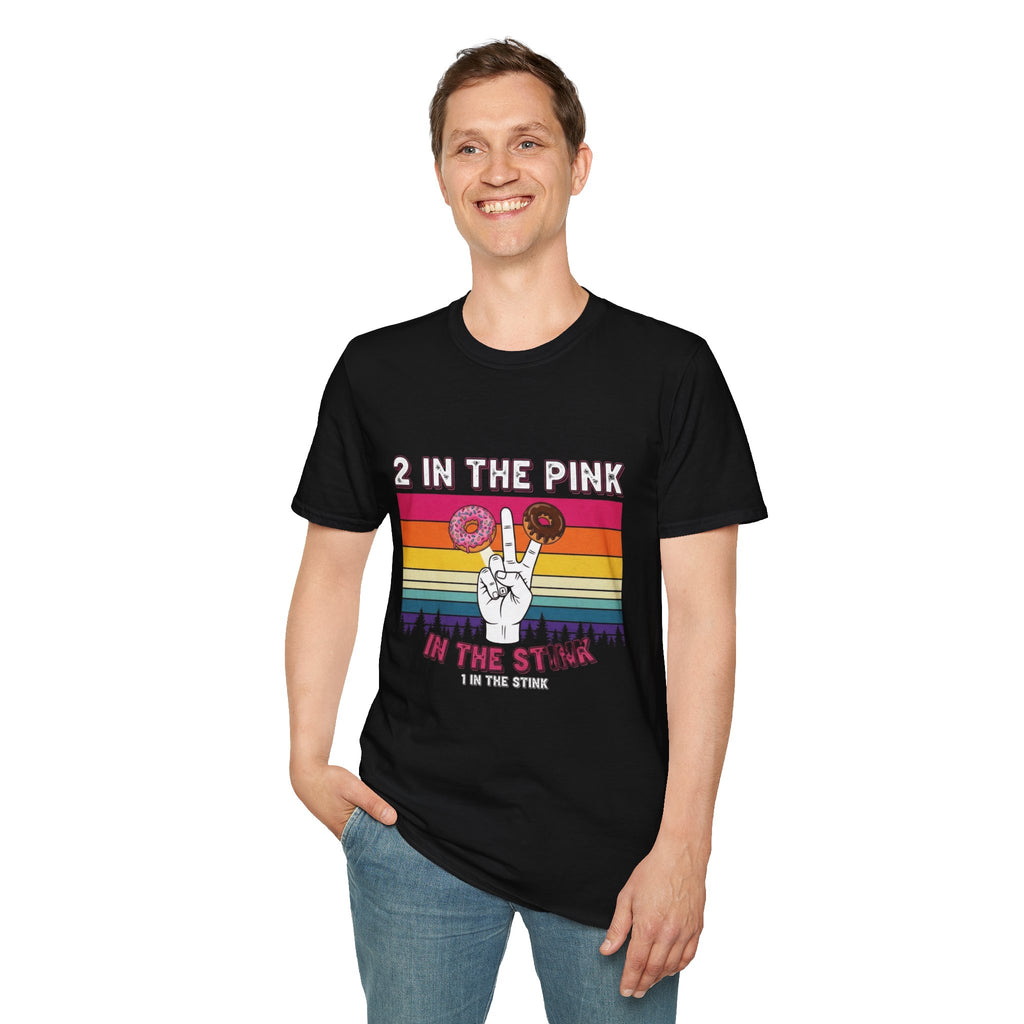 2 In The Pink Donut Peace Sign T‑Shirt — Retro Rainbow Dessert Graphic Tee