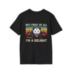 Opossum Graphic Tee — “But First Of All I’m A Delight” Vintage Sunset T-Shirt