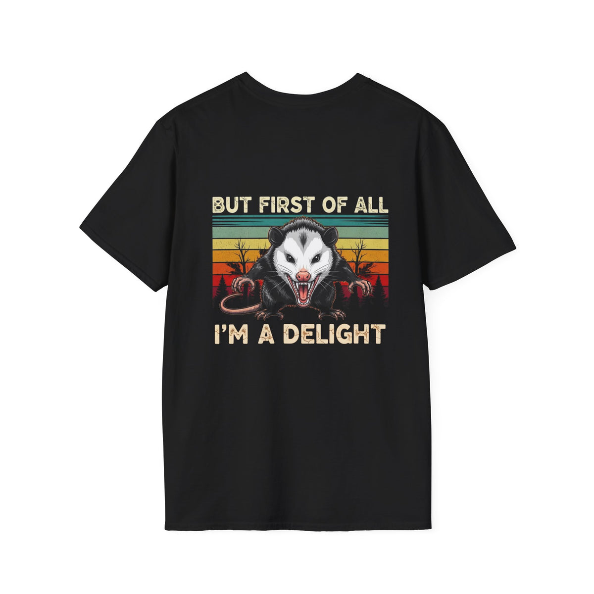 Opossum Graphic Tee — “But First Of All I’m A Delight” Vintage Sunset T-Shirt