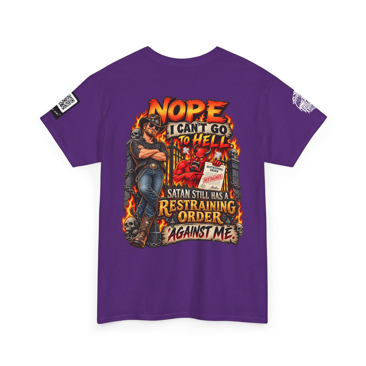 Satan Still Has a Restraining Order Against Me Back Graphic Tee