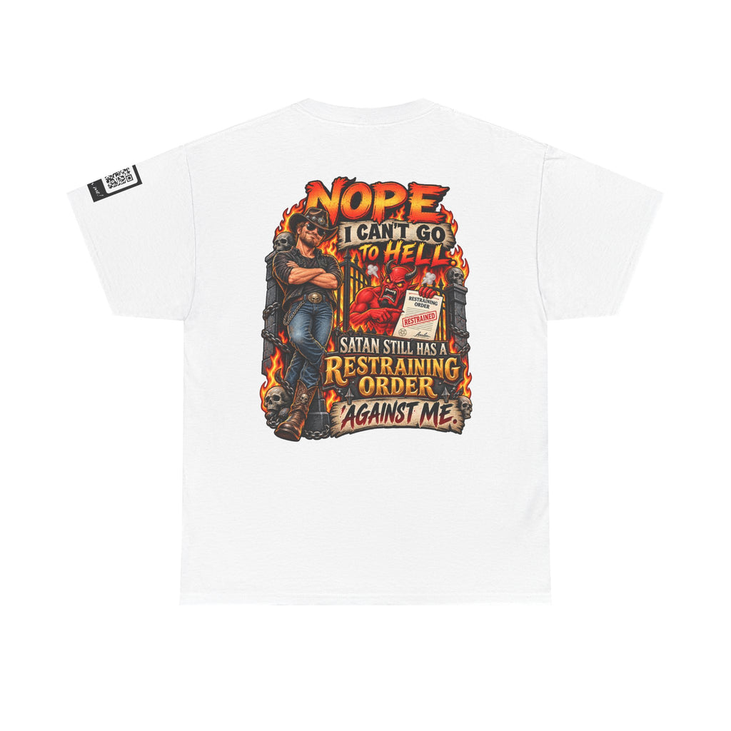 Satan Still Has a Restraining Order Against Me Back Graphic Tee