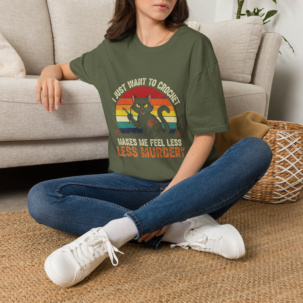 I Just Want to Crochet Black Cat T-Shirt — Funny Crochet Lover Tee