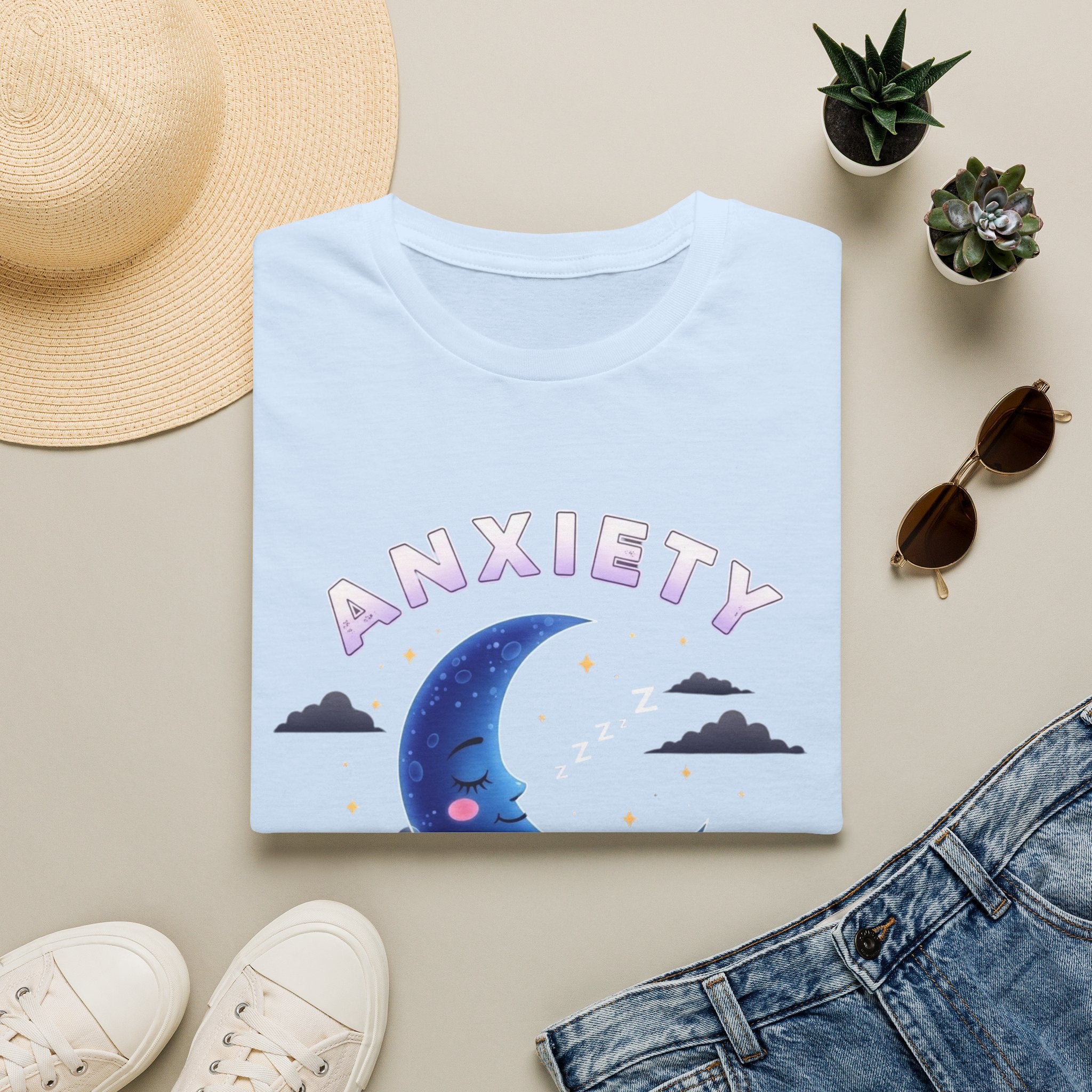 Anxiety Moon T-Shirt — 'Sleep Tight' Cute Moon & Stars Relaxation Tee