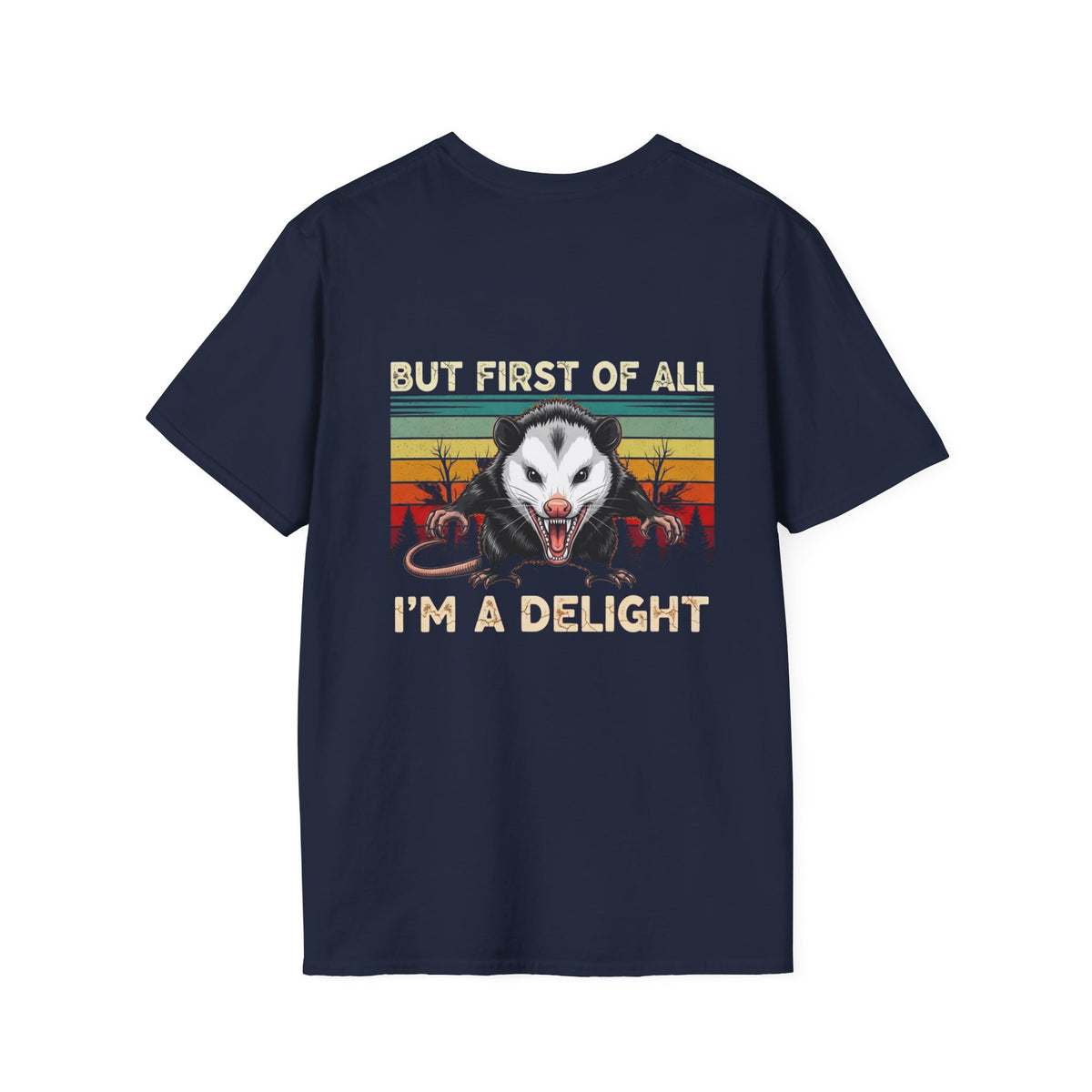Opossum Graphic Tee — “But First Of All I’m A Delight” Vintage Sunset T-Shirt