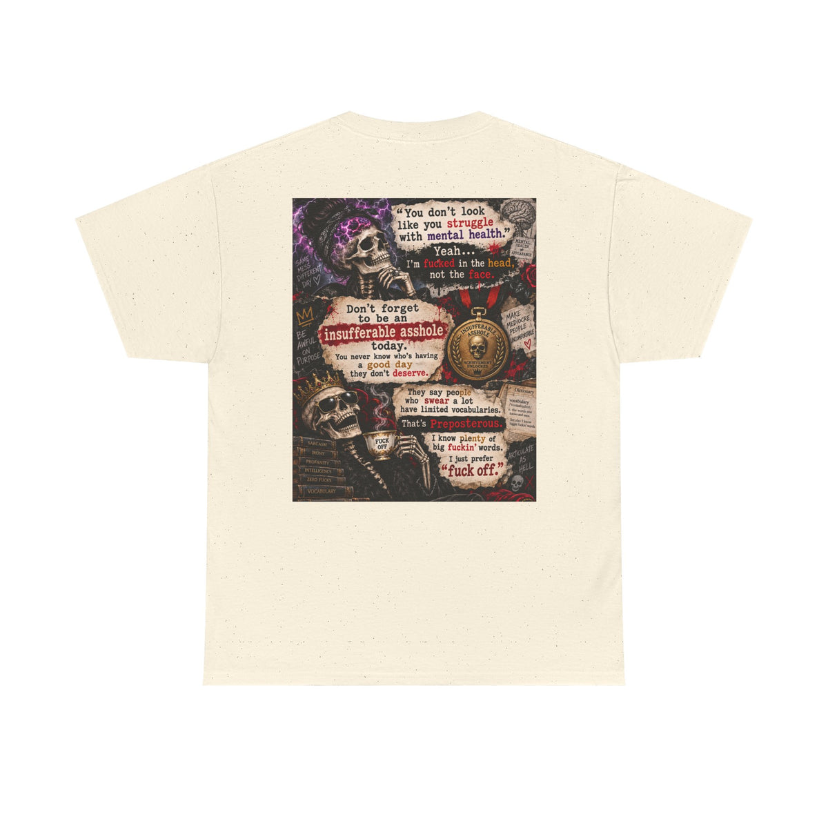 Mental Health Awareness T-Shirt — Gothic Skull Collage with Encouraging Quotes