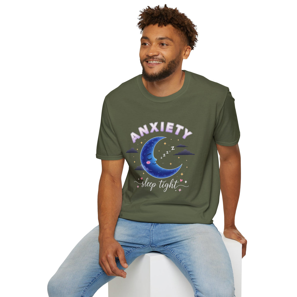 Anxiety Moon T-Shirt — 'Sleep Tight' Cute Moon & Stars Relaxation Tee