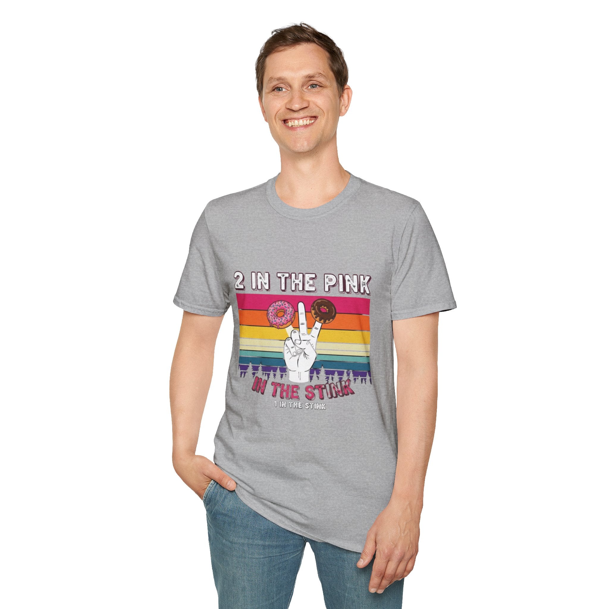 2 In The Pink Donut Peace Sign T‑Shirt — Retro Rainbow Dessert Graphic Tee
