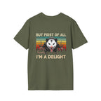 Opossum Graphic Tee — “But First Of All I’m A Delight” Vintage Sunset T-Shirt
