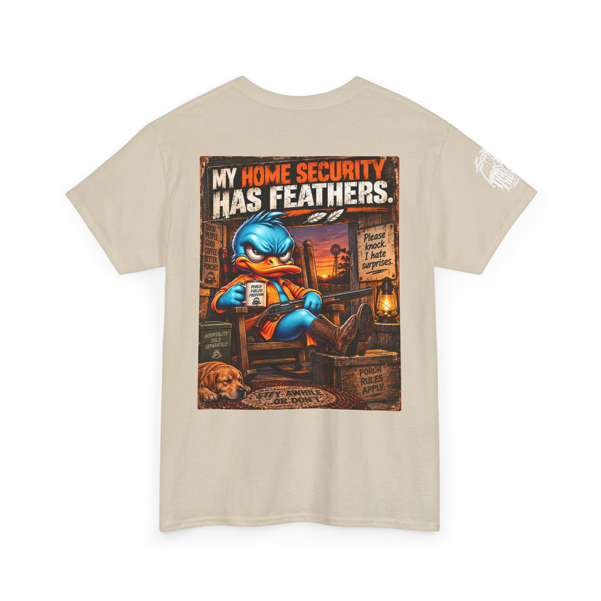 FUCK A DUCK BAND — Design #3 | My Home Security Has Feathers Back Graphic Tee