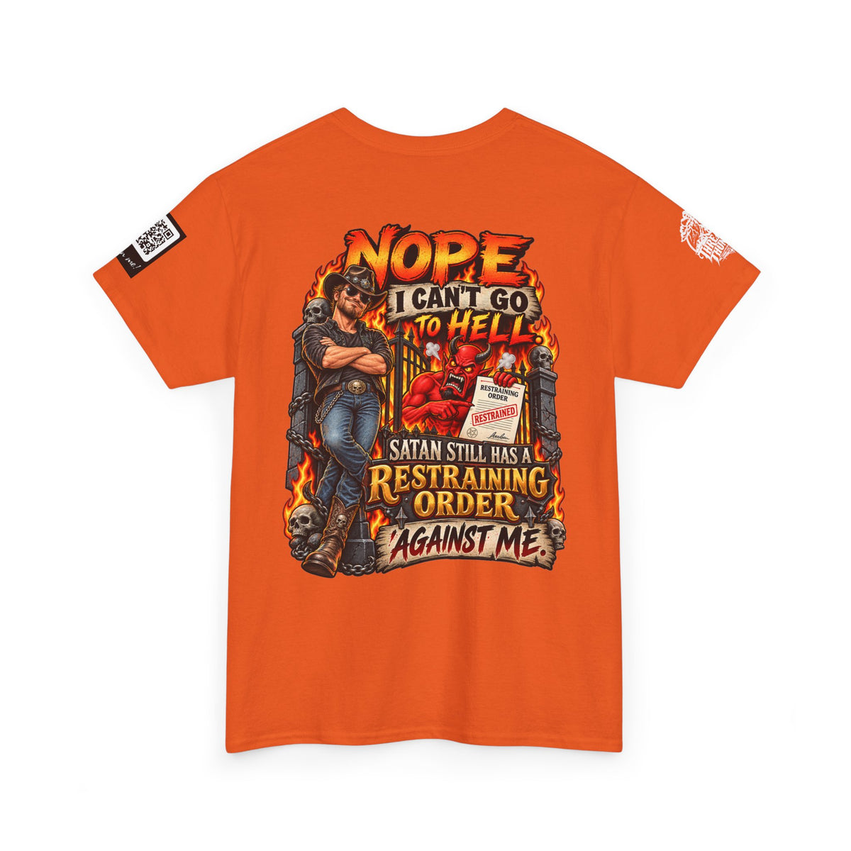 Satan Still Has a Restraining Order Against Me Back Graphic Tee