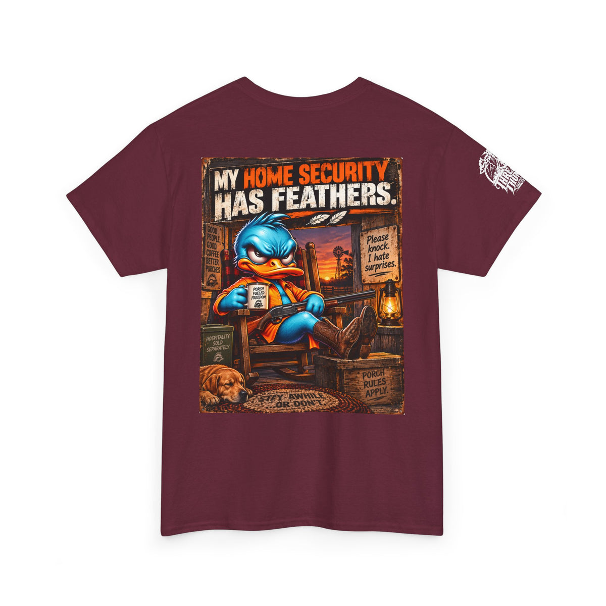 FUCK A DUCK BAND — Design #3 | My Home Security Has Feathers Back Graphic Tee