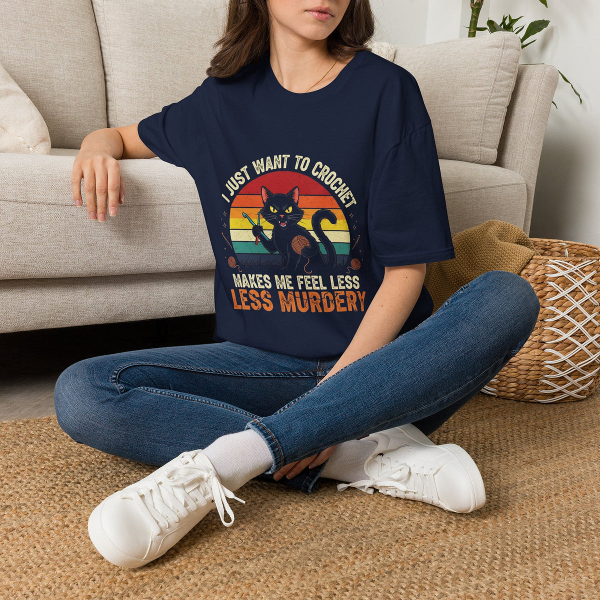 I Just Want to Crochet Black Cat T-Shirt — Funny Crochet Lover Tee