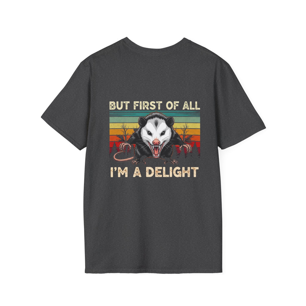 Opossum Graphic Tee — “But First Of All I’m A Delight” Vintage Sunset T-Shirt