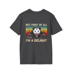 Opossum Graphic Tee — “But First Of All I’m A Delight” Vintage Sunset T-Shirt